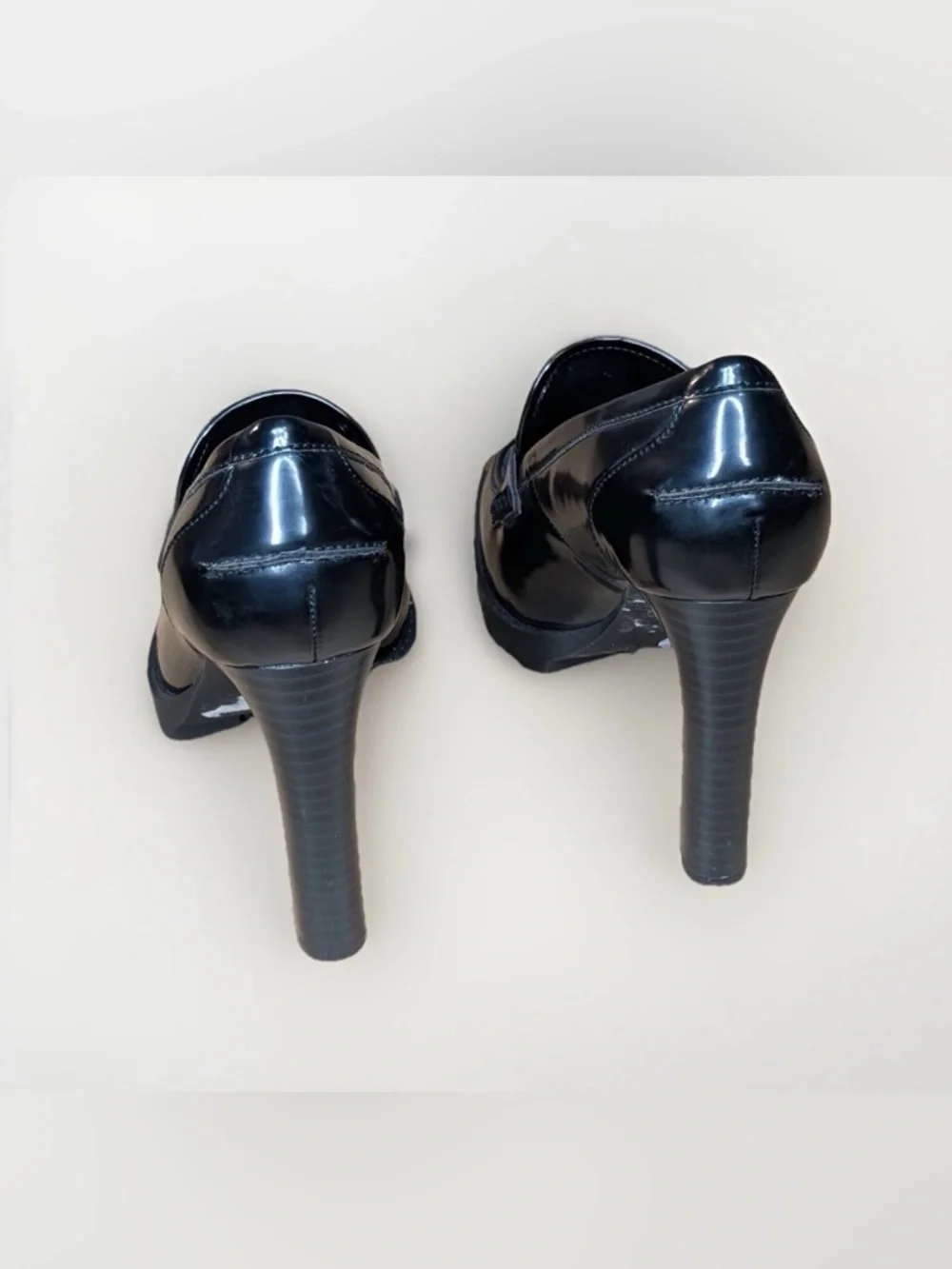 Karl Lagerfield Women's High Heel Pumps Loafers Chunky Black & Gold Logo Sz 8.5M - Picture 6 of 11